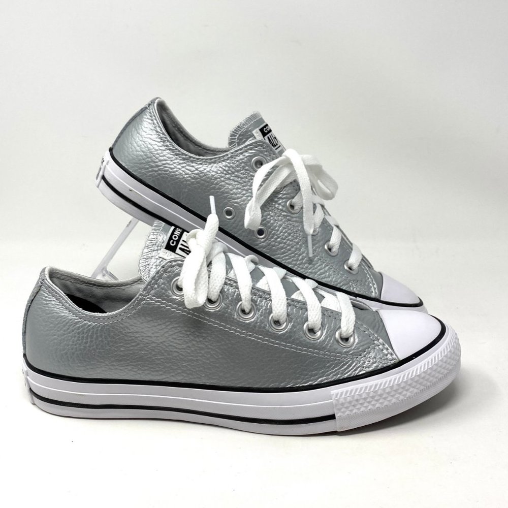 🌿Sale🌿 Converse Womens CTAS OX Pure Silver Synthetic Leather AUTHENTIC 170989C - Picture 4 of 10